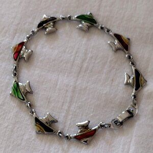 Silver Tone and Colourful fish Bracelet